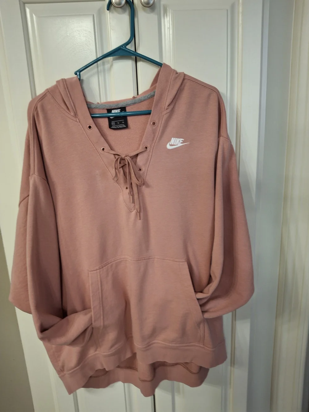Nike Women's Pink Lace-Up Hoodie Sweatshirt